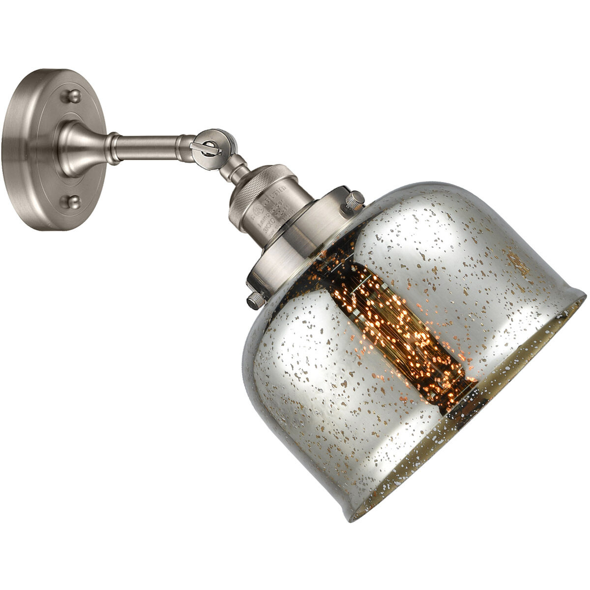 Franklin Restoration Large Bell LED 8 inch Brushed Satin Nickel Sconce Wall Light in Silver Plated Mercury Glass, Franklin Restoration