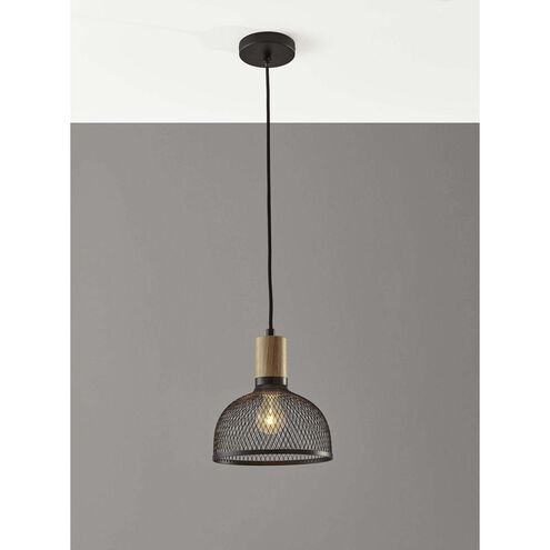 Dale 1 Light 10 inch Matte Black and Natural Rubber Wood Pendant Ceiling Light, Small