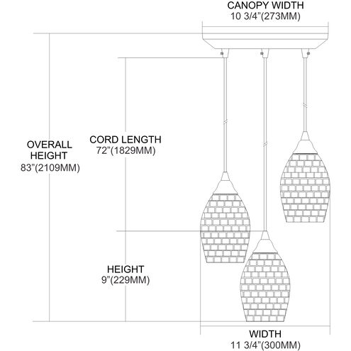 Capri 3 Light 11 inch Satin Nickel Multi Pendant Ceiling Light, Configurable