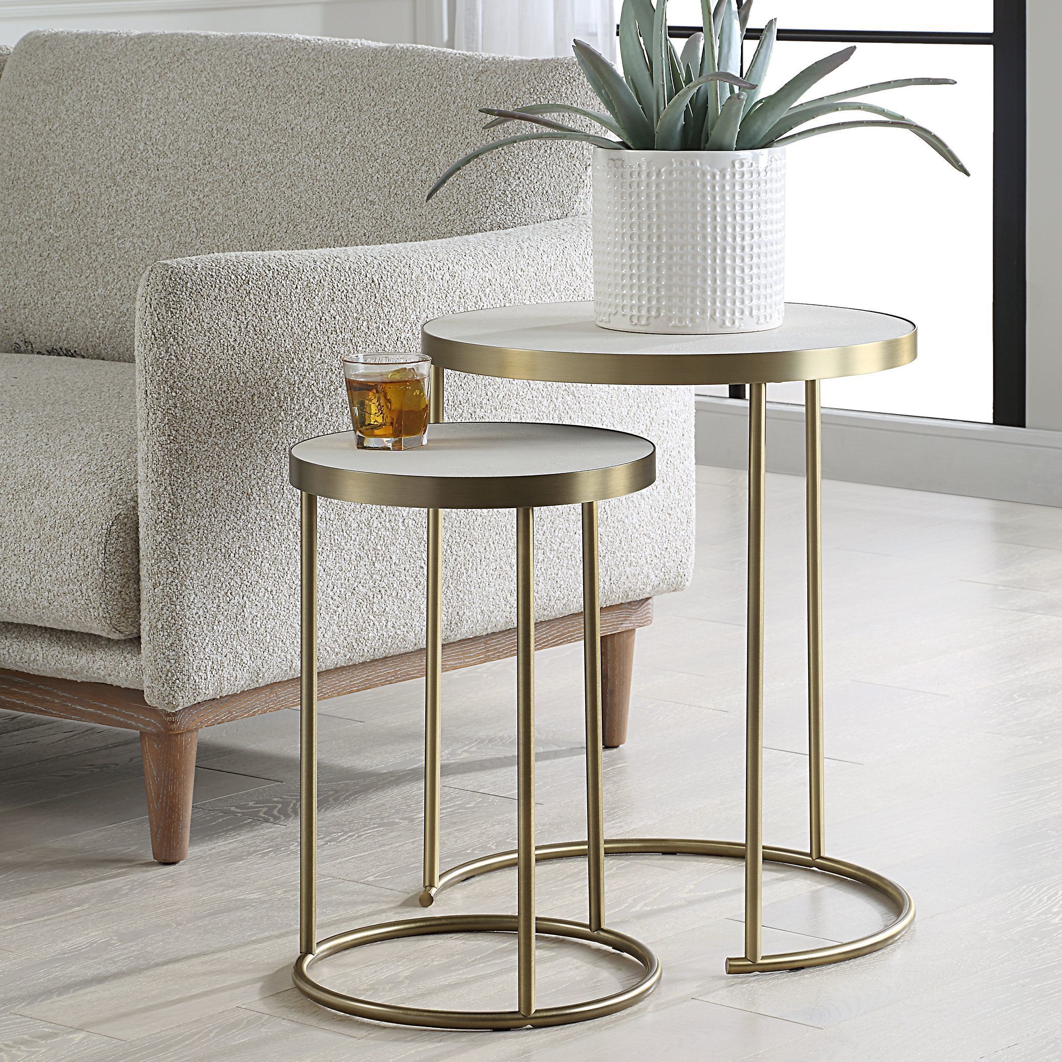 Aragon 24 X 19.5 inch Brass Plated and Faux White Shagreen Nesting Tables, Set of 2