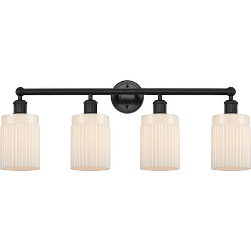 Edison Hadley 4 Light 32 inch Matte Black Bath Vanity Light Wall Light in Matte White Glass