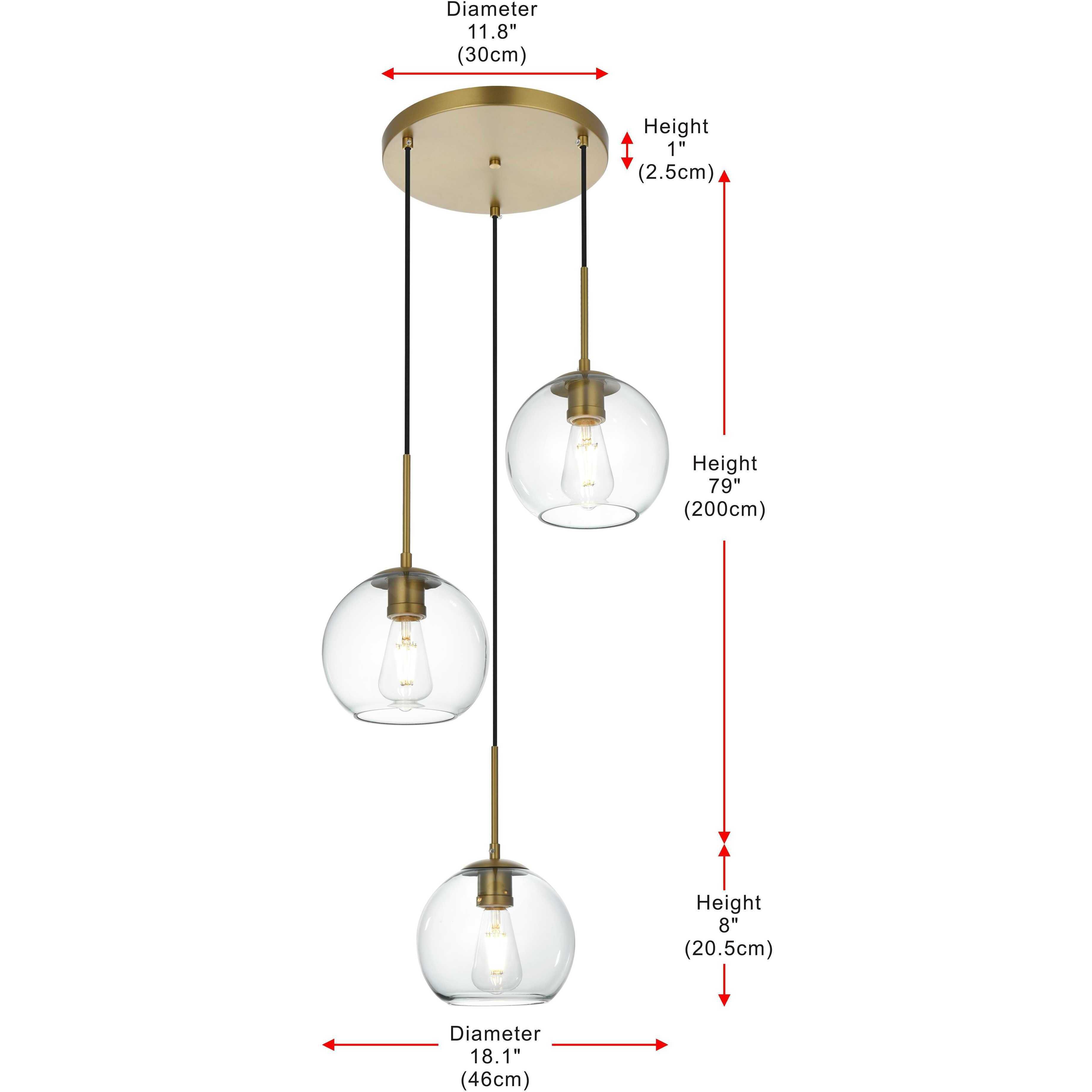 Baxter 3 Light 18 inch Satin Gold Pendant Ceiling Light