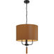 Secret Agent 3 Light 18 inch Black and Camel Leather Pendant Ceiling Light