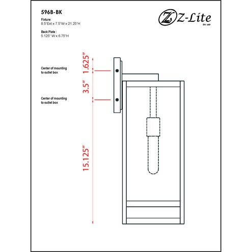 Nuri 1 Light 21.25 inch Black Outdoor Wall Light
