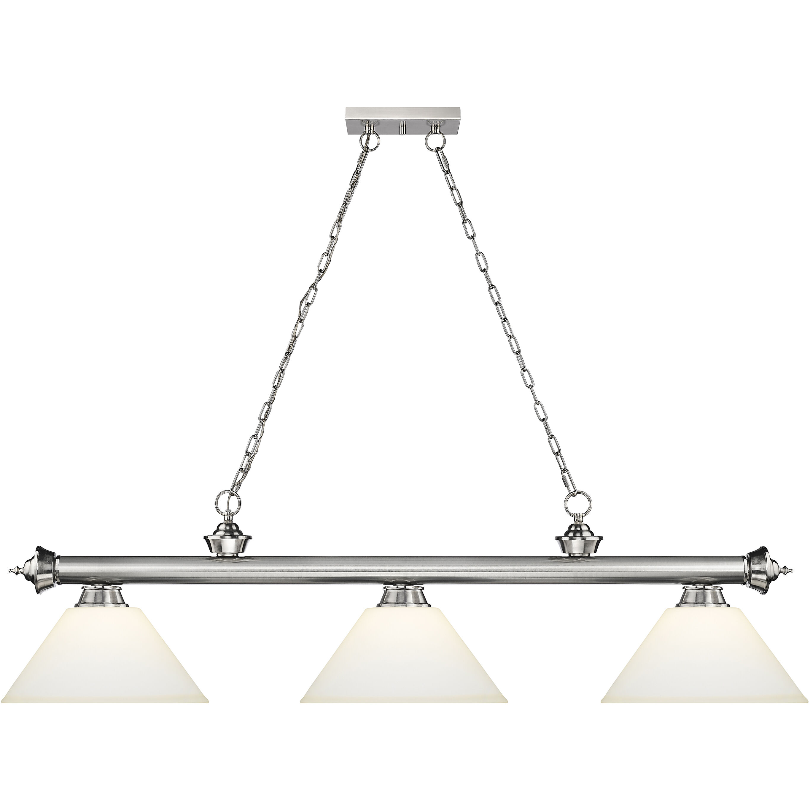 Cordon 3 Light 57.25 inch Brushed Nickel Billiard Ceiling Light in Matte Opal Glass