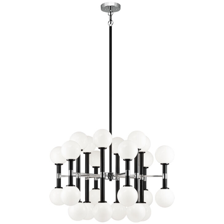 Stellar 24 Light 30 inch Black Chandelier Ceiling Light in Black and Opal Glass