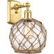 Ballston Farmhouse Rope LED 8 inch Satin Gold Sconce Wall Light in Clear Glass with Brown Rope, Ballston