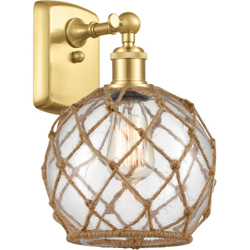 Ballston Farmhouse Rope LED 8 inch Satin Gold Sconce Wall Light in Clear Glass with Brown Rope, Ballston