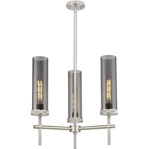 Lincoln 3 Light 21.25 inch Satin Nickel Pendant Ceiling Light in Plated Smoke Glass