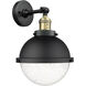 Franklin Restoration Hampden Sconce Wall Light in Black Antique Brass, Seedy Glass