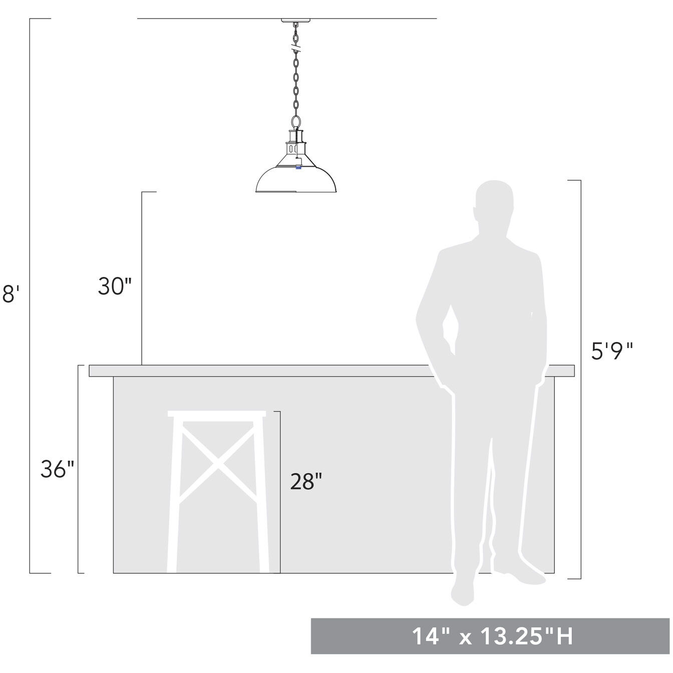Kinsley 1 Light 14 inch Aged Galvanized Steel Pendant Ceiling Light in Antique Black Iron, Large