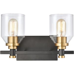 Cambria 2 Light 13 inch Matte Black with Satin Brass Vanity Light Wall Light