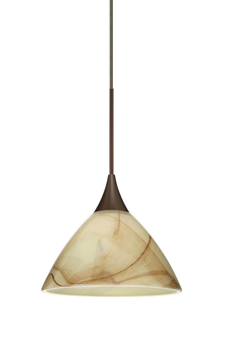 Domi 1 Light Bronze Pendant Ceiling Light in Incandescent, Mocha Glass
