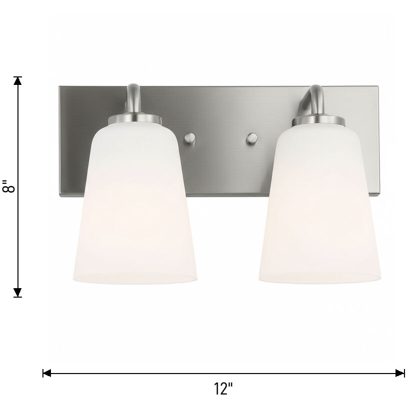 Miles 2 Light 12 inch Brushed Nickel Vanity Light Wall Light, Medium