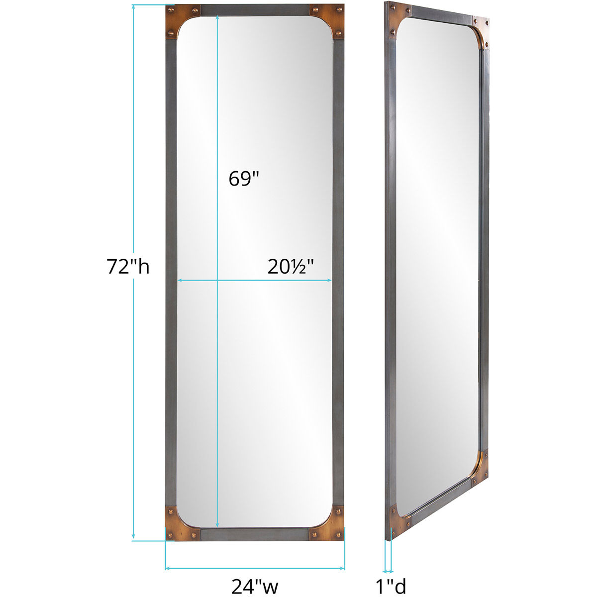 Atlas 72 X 24 inch Gunmetal Gray Wall Mirror