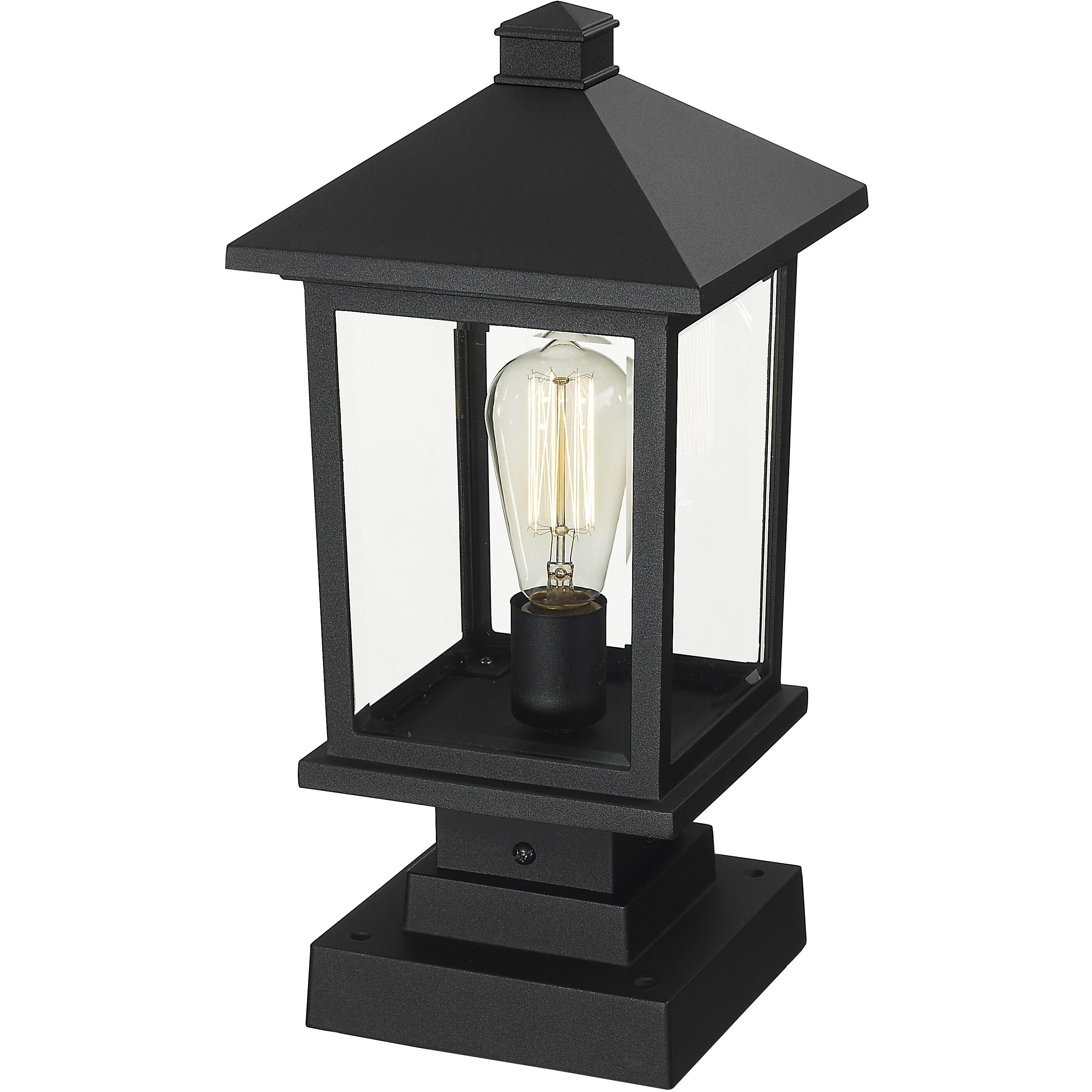 Portland 1 Light 17 inch Black Outdoor Pier Mounted Fixture in Clear Beveled Glass, 5.07