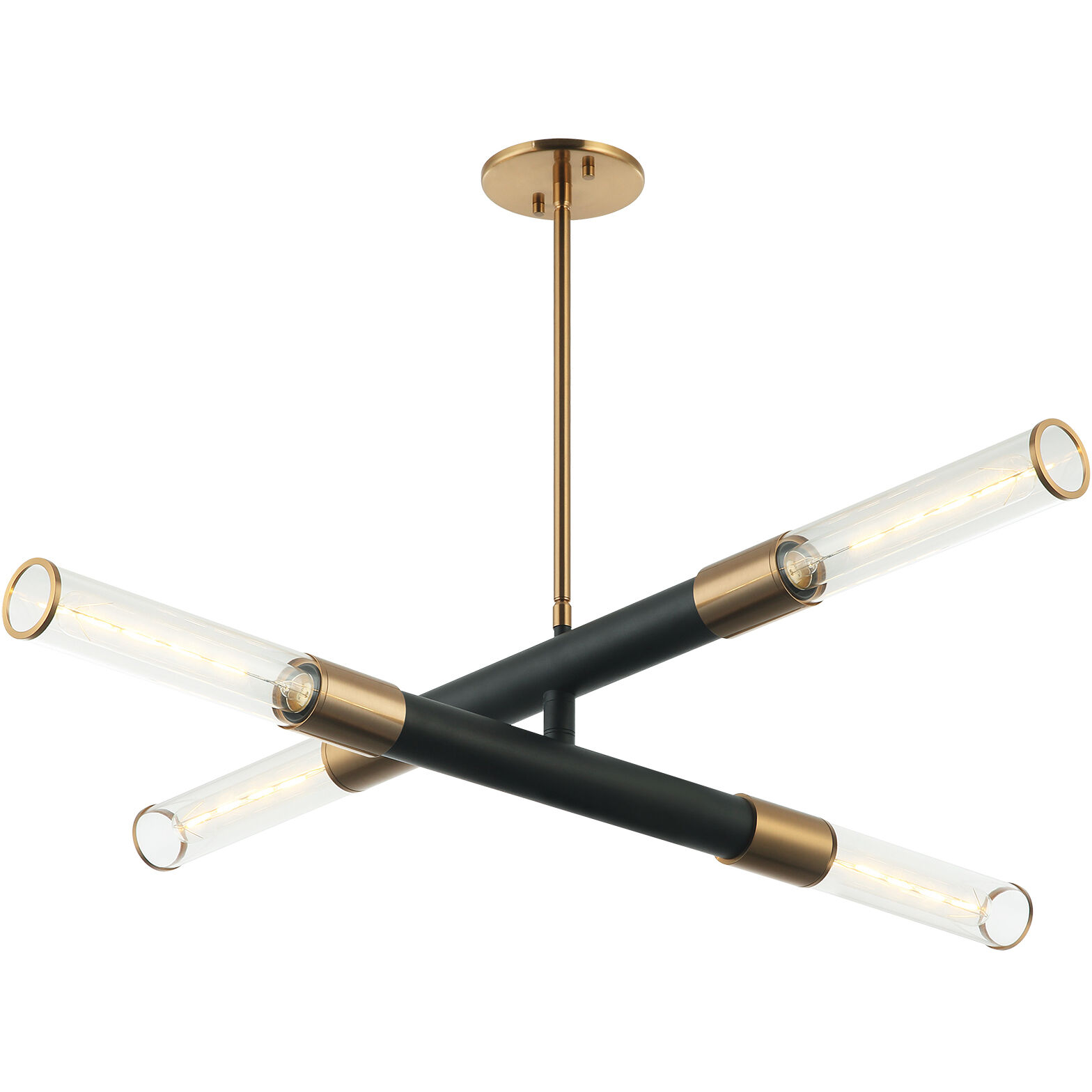Tubo 4 Light 35 inch Matte Black and Aged Gold Brass Pendant Ceiling Light