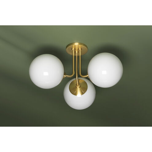 Stella 3 Light 24 inch Aged Brass Semi Flush Ceiling Light