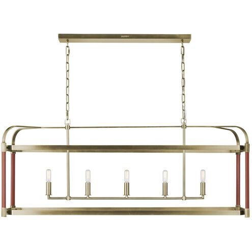 Hadley 5 Light 49 inch Time Worn Brass Linear Chandelier Ceiling Light