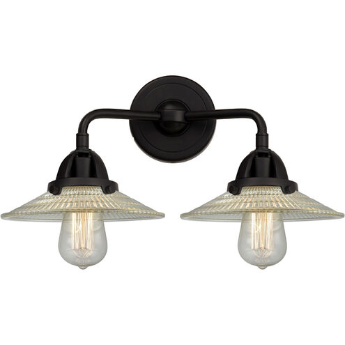 Nouveau 2 Halophane LED 17 inch Matte Black Bath Vanity Light Wall Light in Clear Halophane Glass