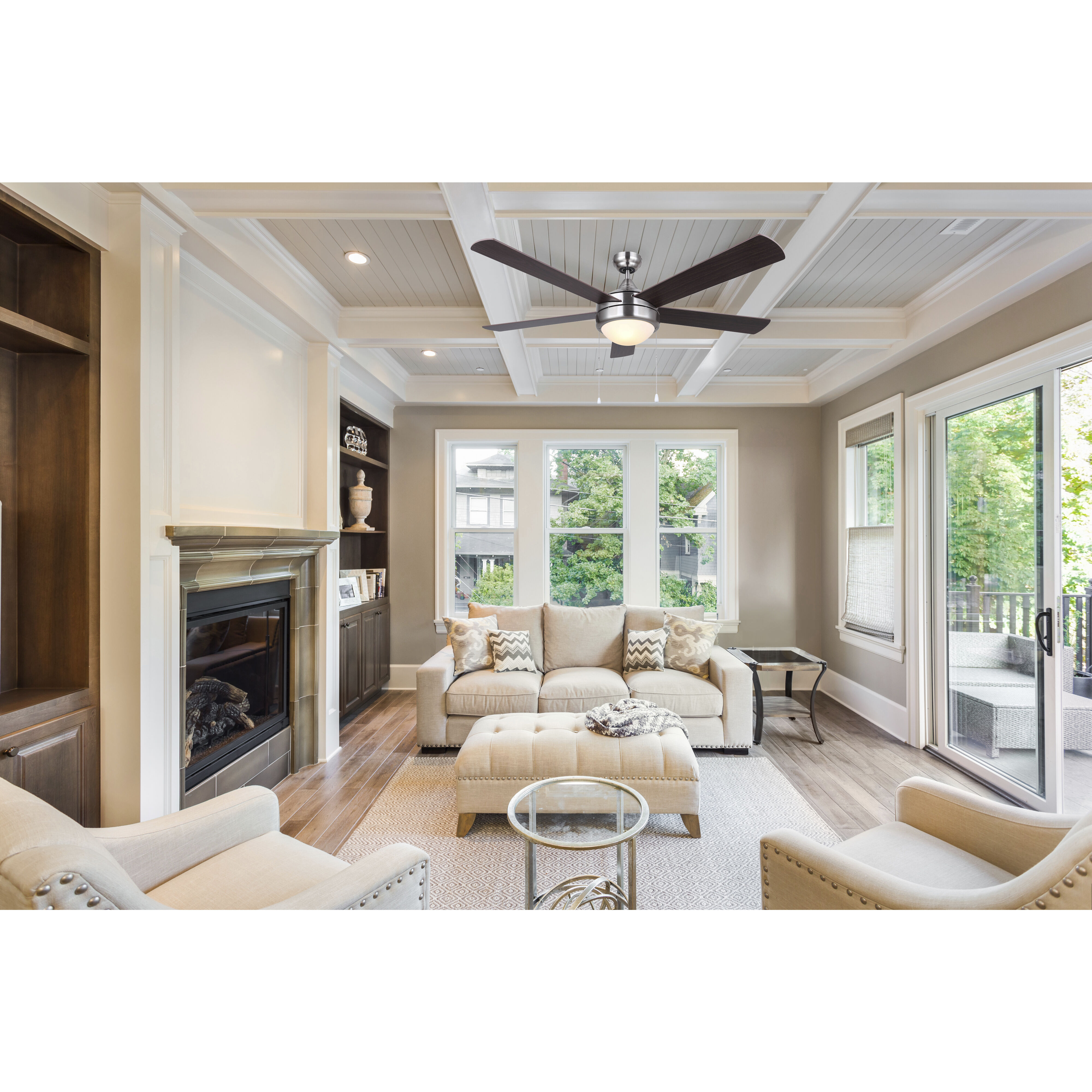 Madison 52 inch Brushed Nickel with Silver Oak/Walnut Blades Ceiling Fan, Dual Mount