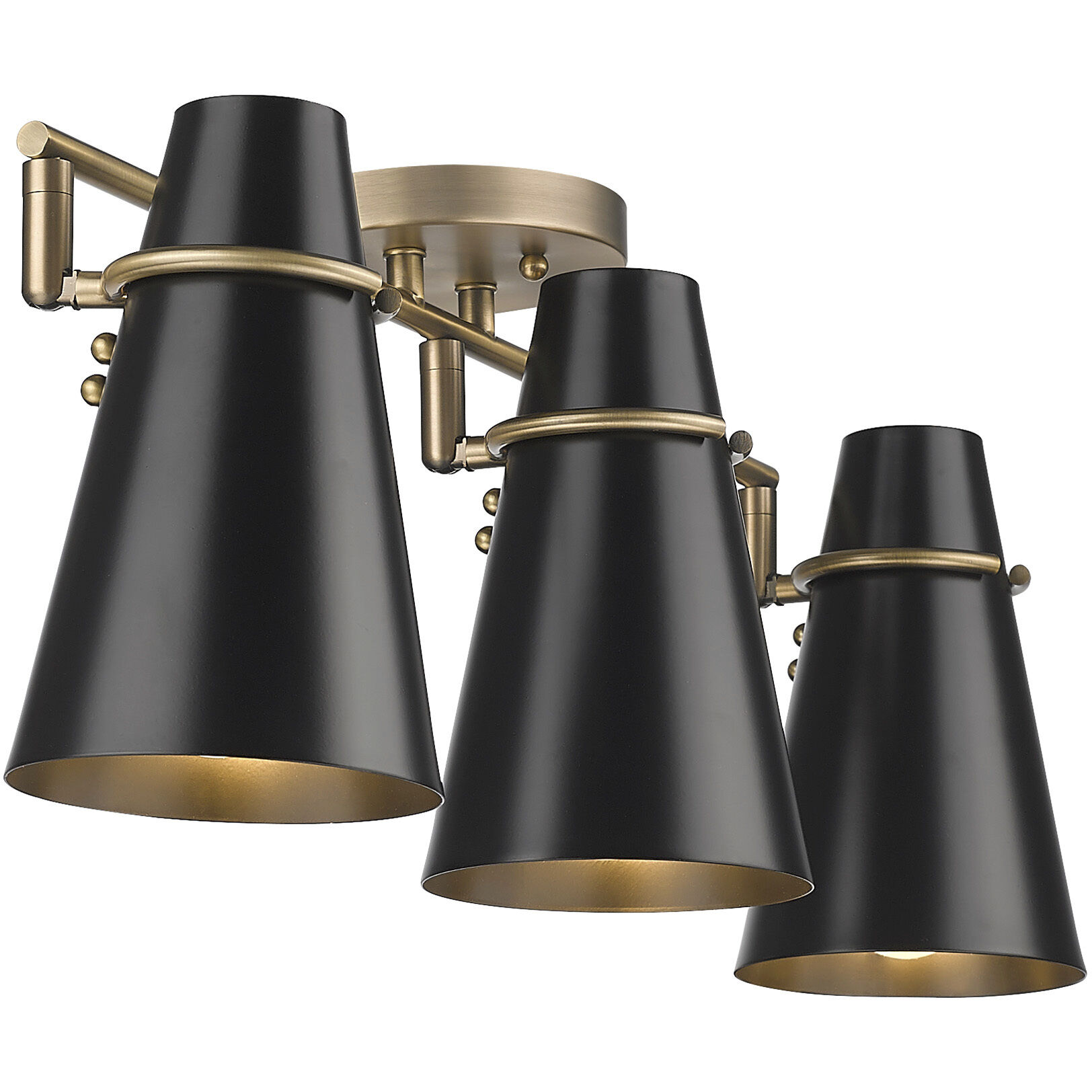 Reeva 3 Light 29.13 inch Modern Brass Semi-Flush Mount Ceiling Light in Matte Black