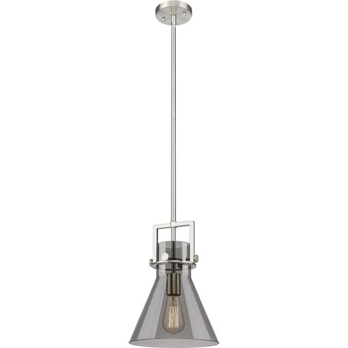 Newton Cone 1 Light 10 inch Satin Nickel Pendant Ceiling Light in Plated Smoke Glass