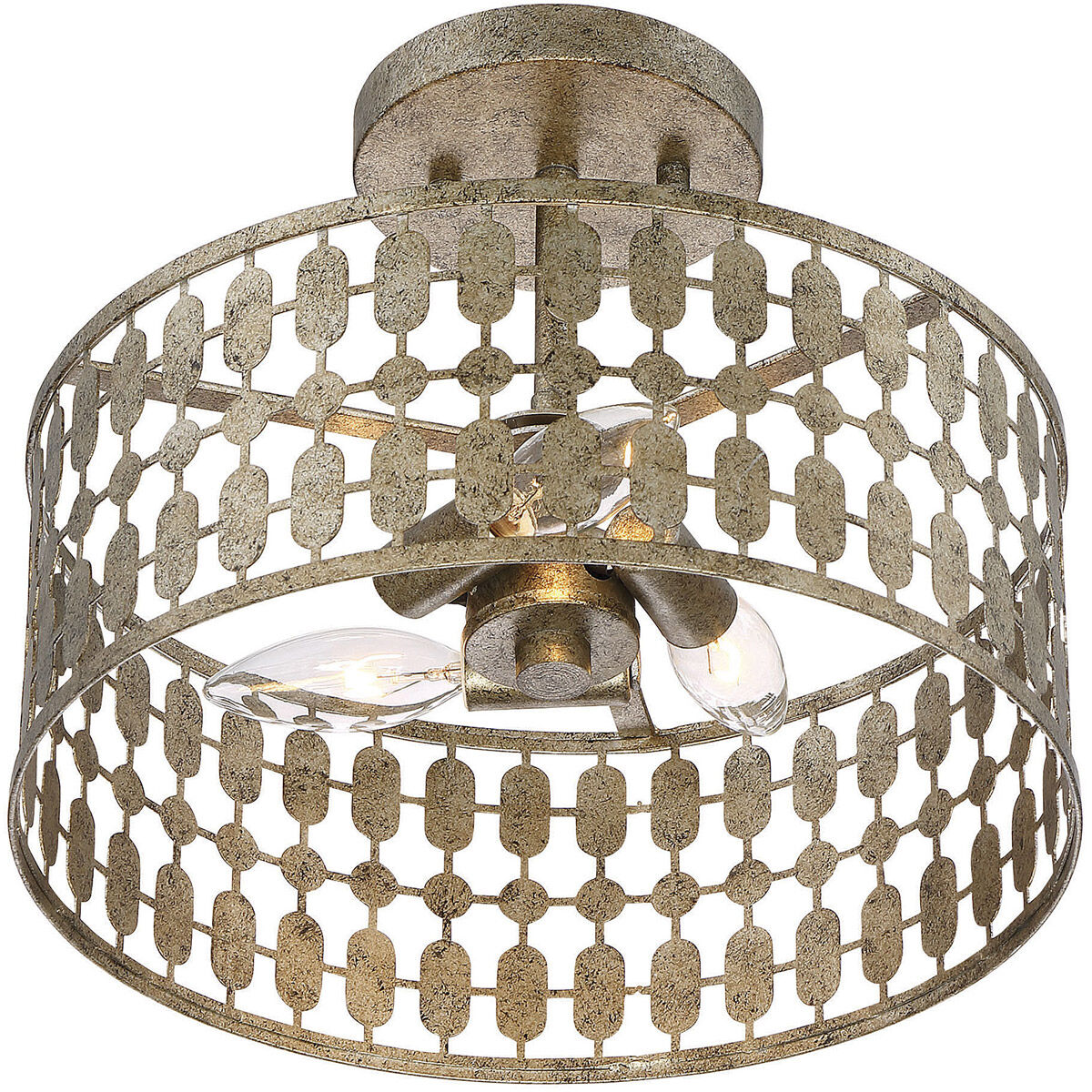 Shabby Chic 3 Light 12 inch Antique Gold Semi-Flush Ceiling Light