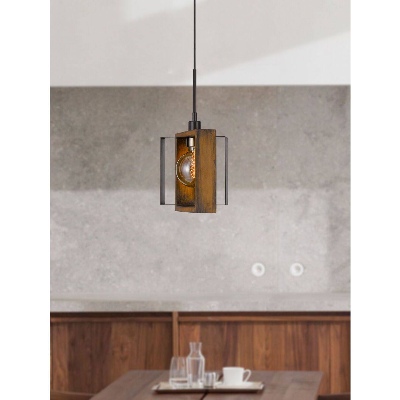 Agrigento 1 Light 9 inch Wood/Black Pendant Ceiling Light
