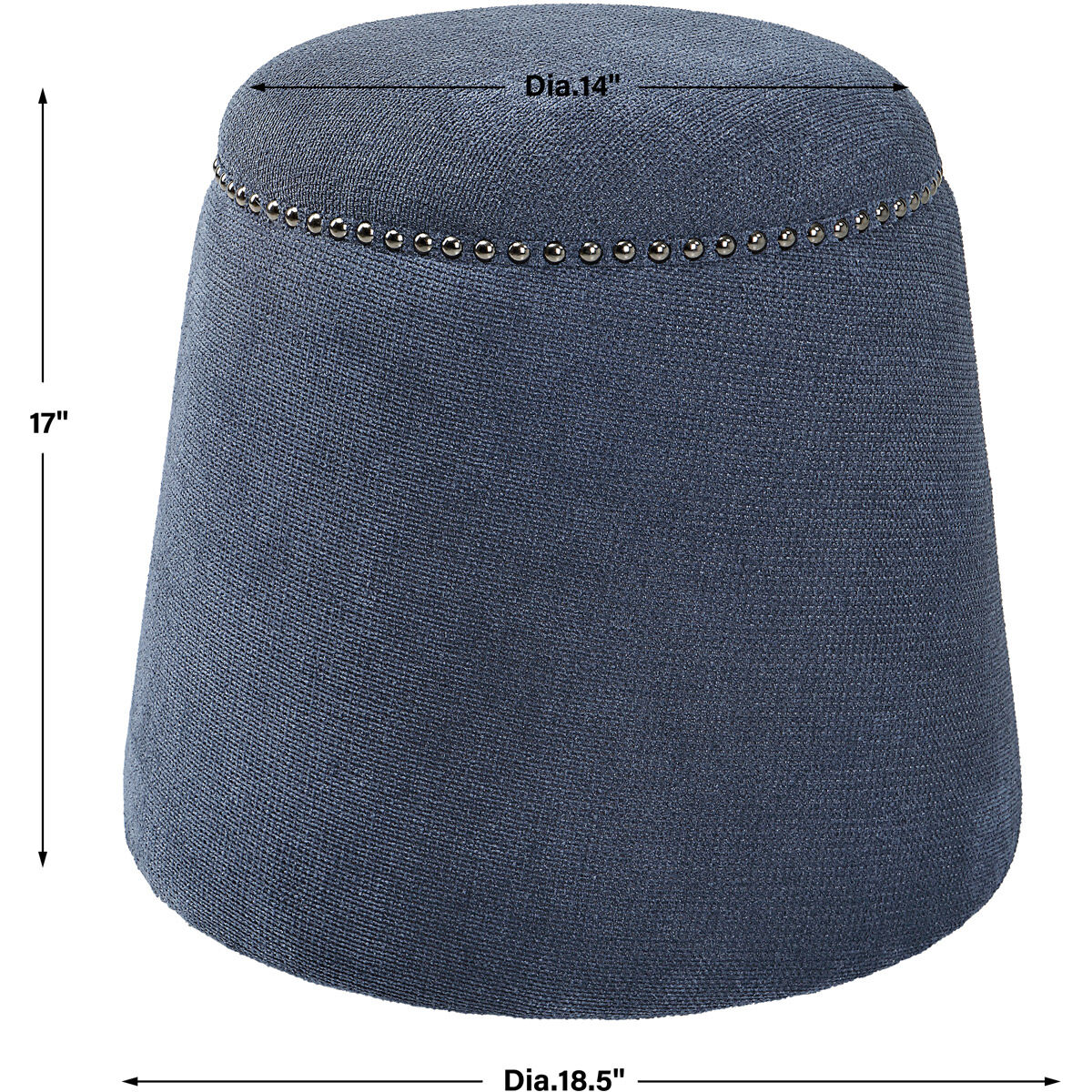 Gumdrop 17 inch Denim Blue Chenille with Black Nickel Details Ottoman