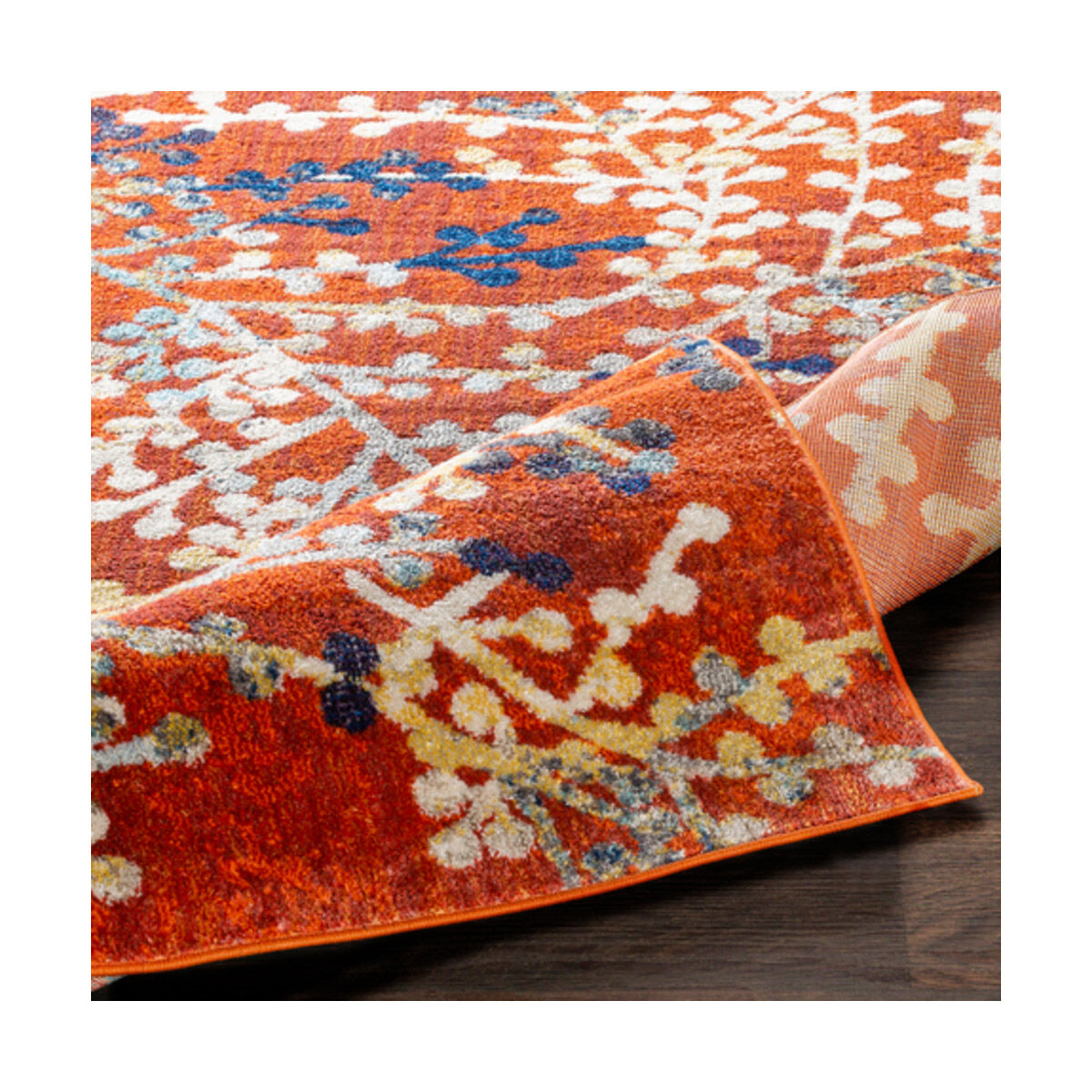 Ararat 87 X 63 inch Bright Orange/Bright Red/Bright Yellow/Dark Blue Rugs, Rectangle