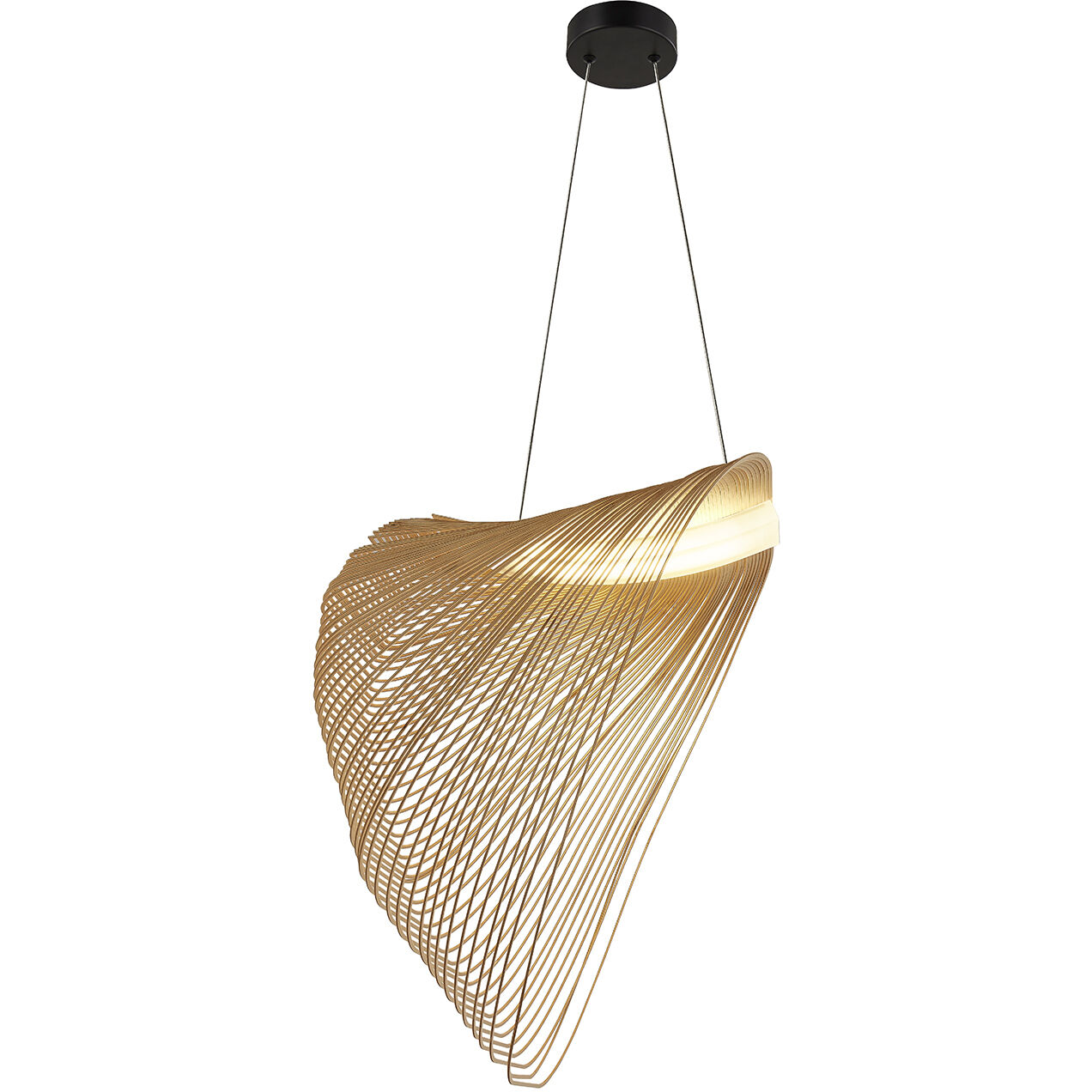 Eco Collection - Madera Family 23.75 inch Matte Black Pendant Ceiling Light in Natural Wood, EVOLV