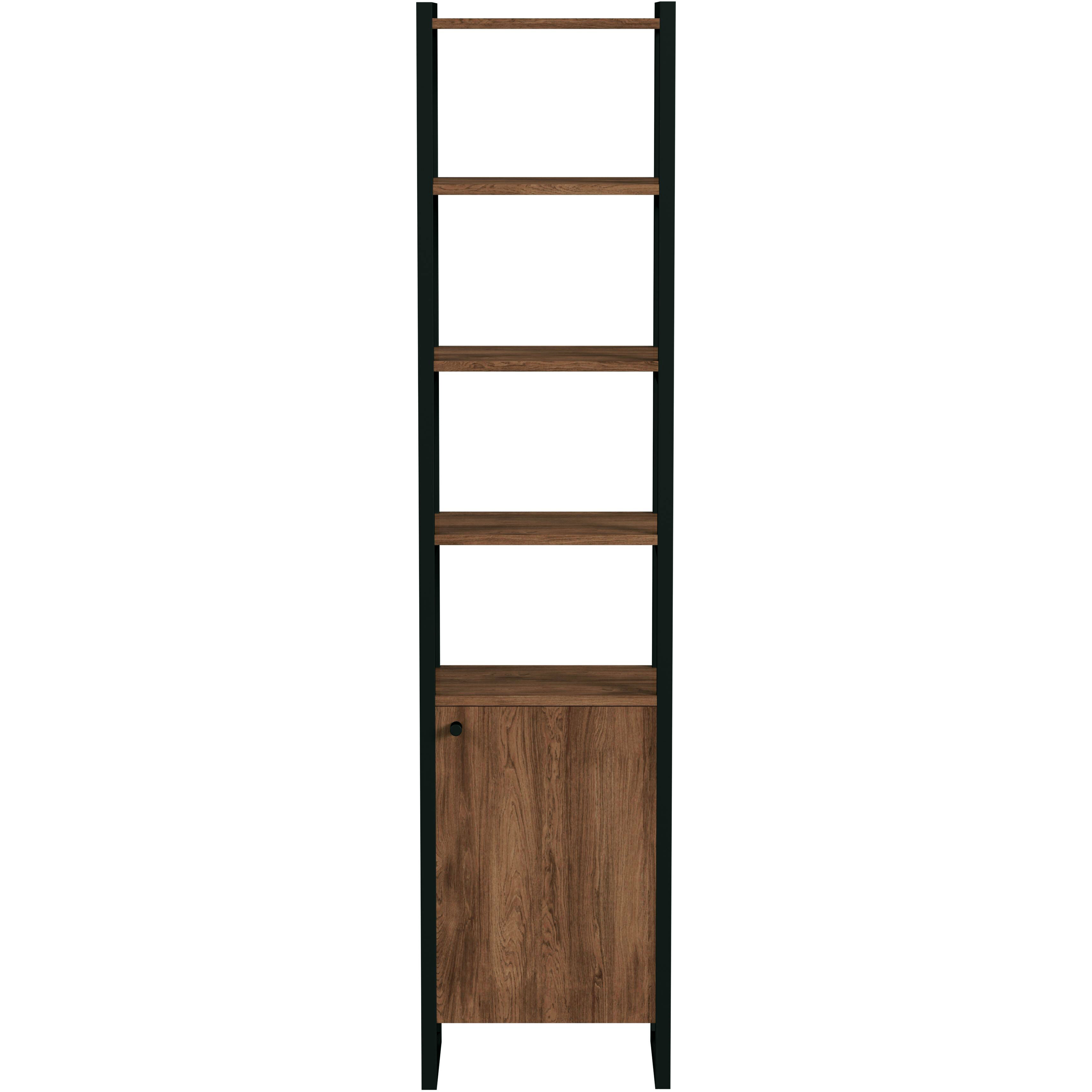 Drake 73" Narrow Walnut Bookcase with Storage in Medium Brown