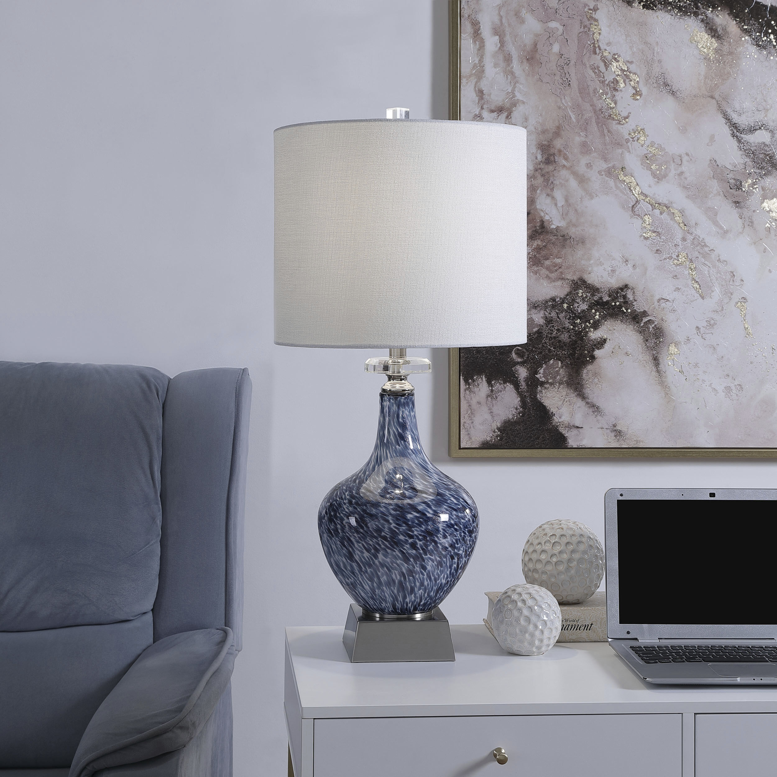 Blue art glass table lamp deals