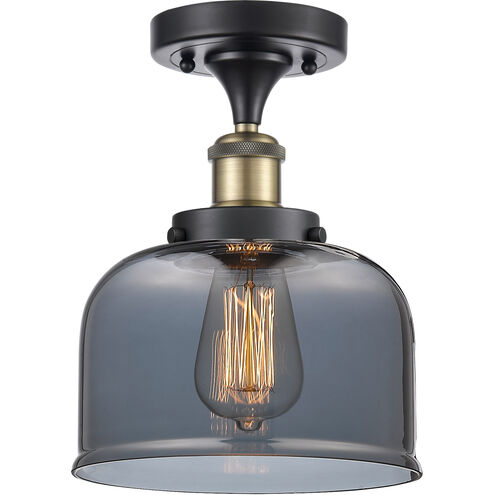 Ballston Large Bell LED 8 inch Black Antique Brass Semi-Flush Mount Ceiling Light in Plated Smoke Glass