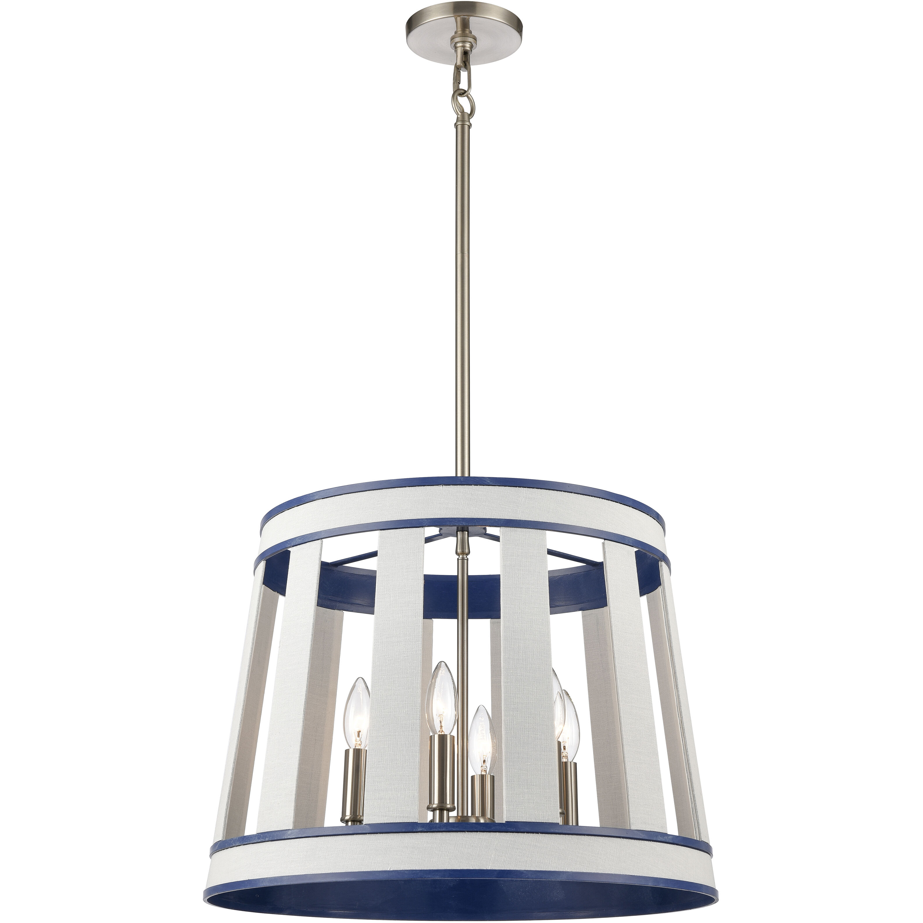 White Burlap 6 Light 20 inch White with Blue and Satin Nickel Chandelier Ceiling Light