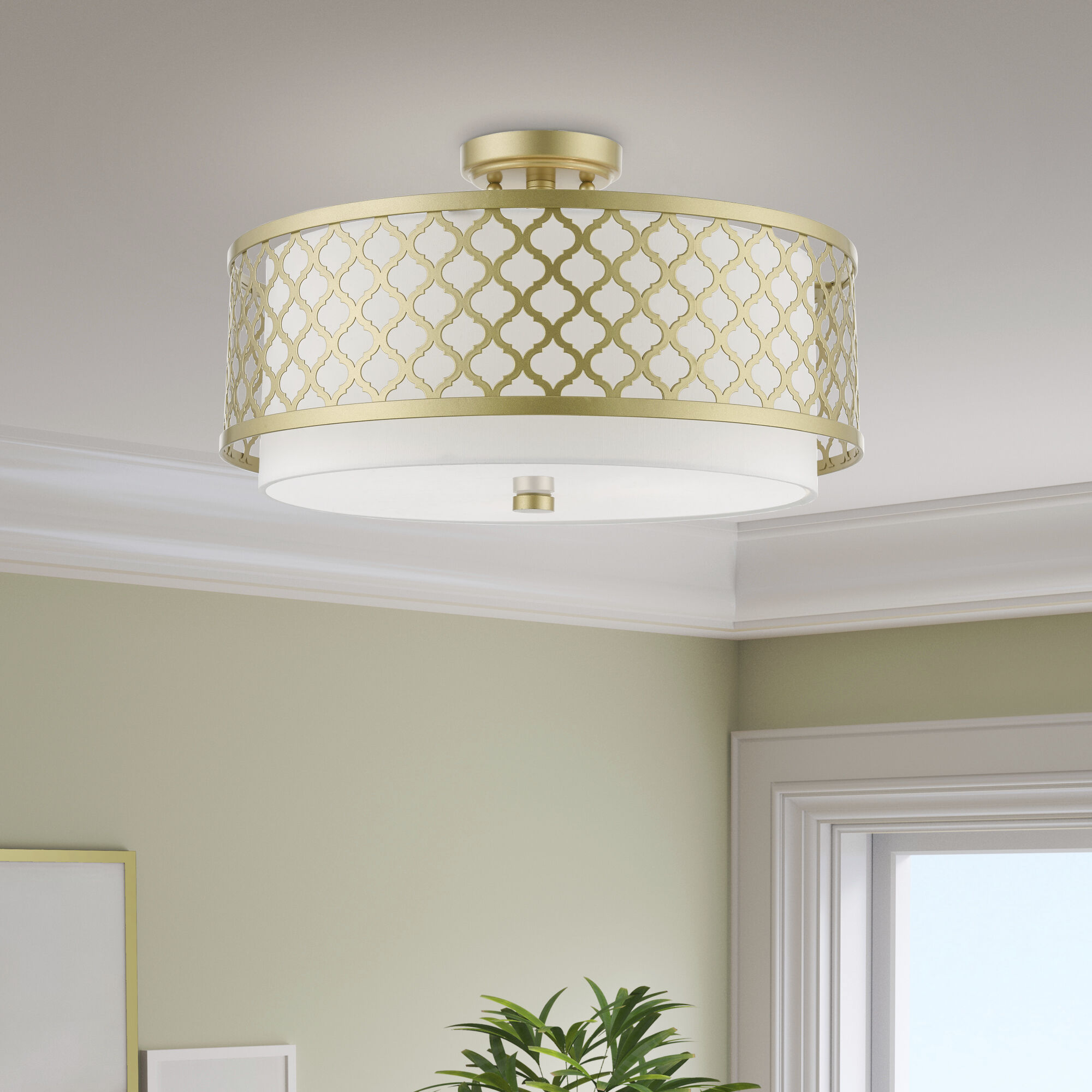 Arabesque 3 Light 18 inch Soft Gold Semi-Flush Ceiling Light, Large