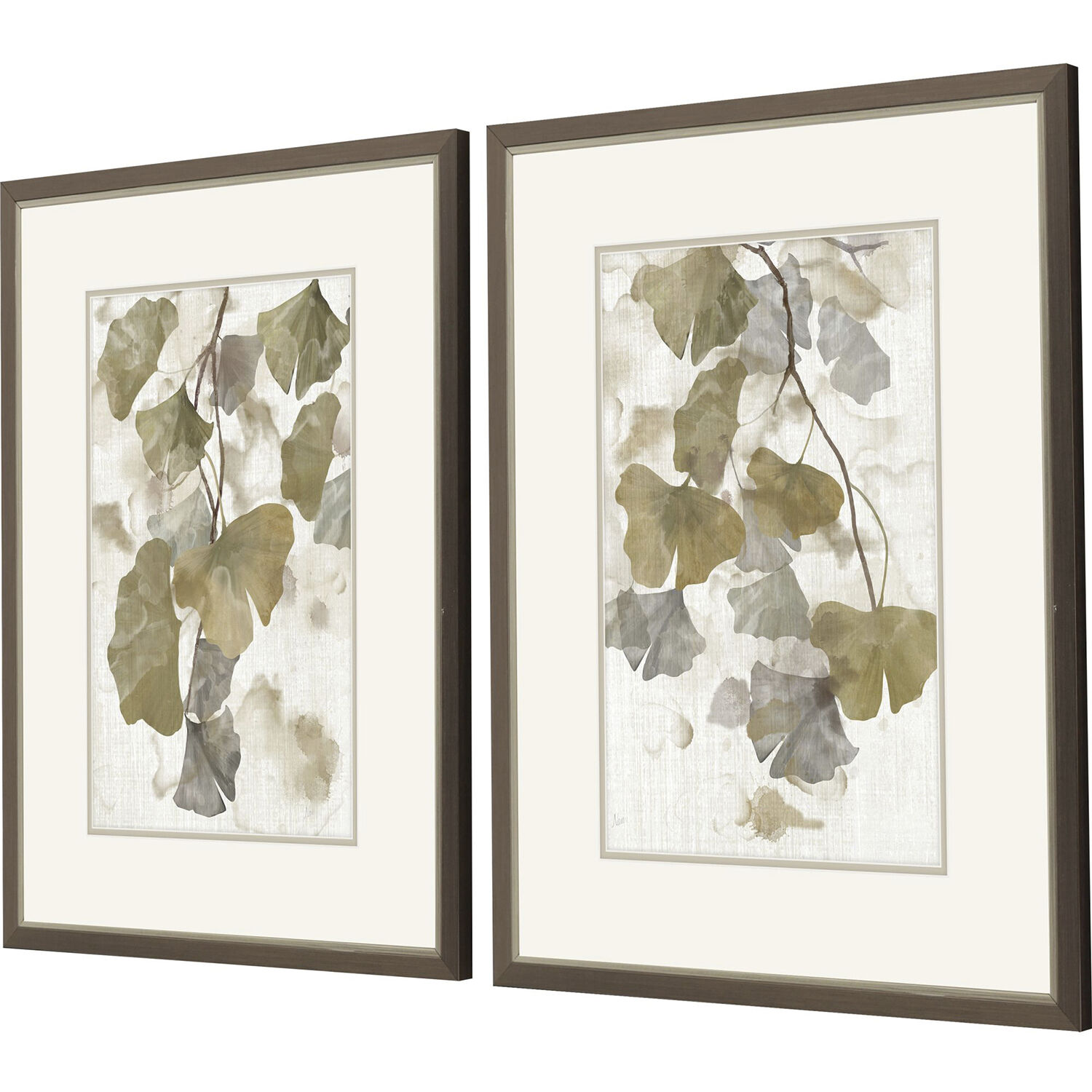 Gingko Accent Green and Gray and Blue and Brown Framed Art, Propac