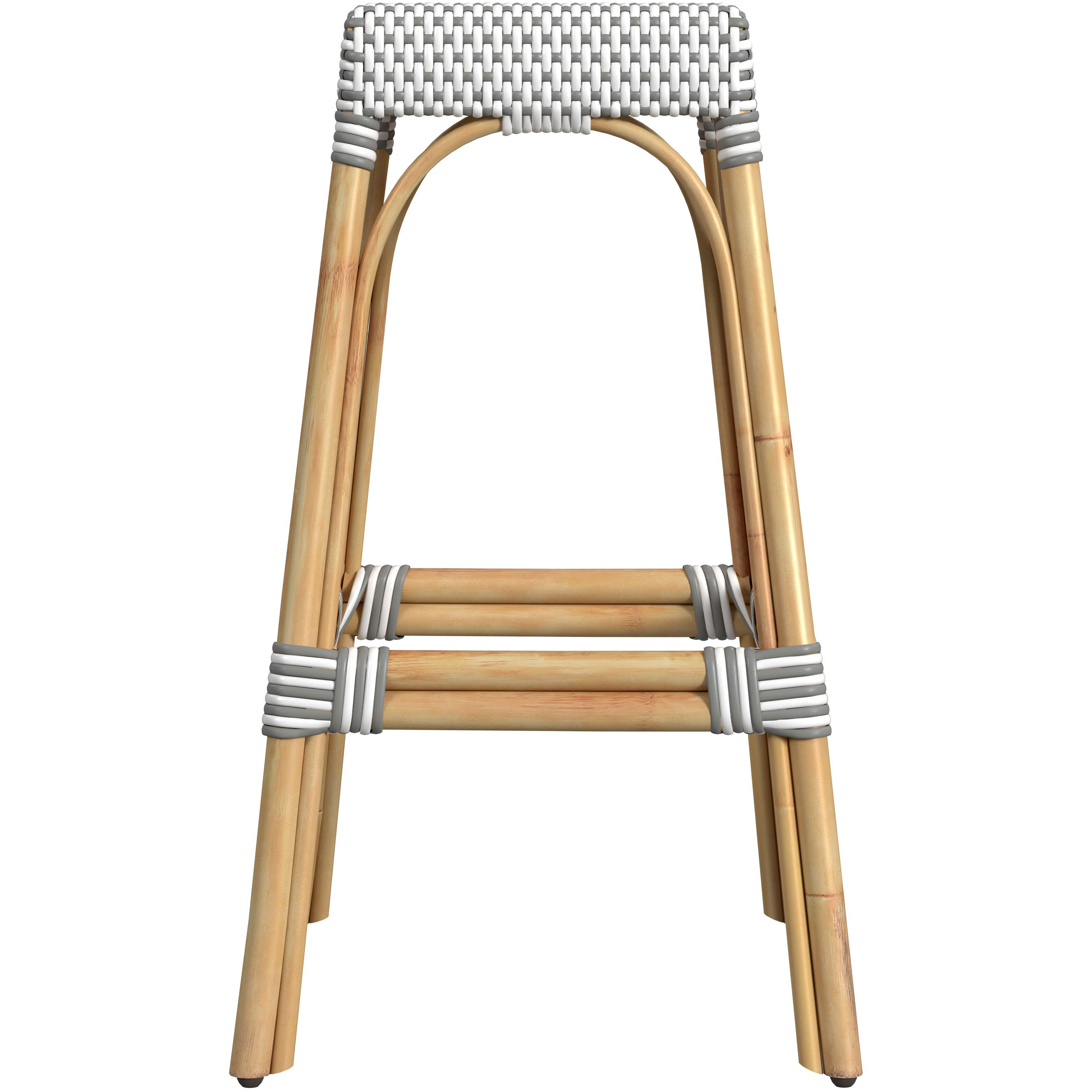 Robias Rectangular Rattan 30" Bar Stool in Gray and White Dot
