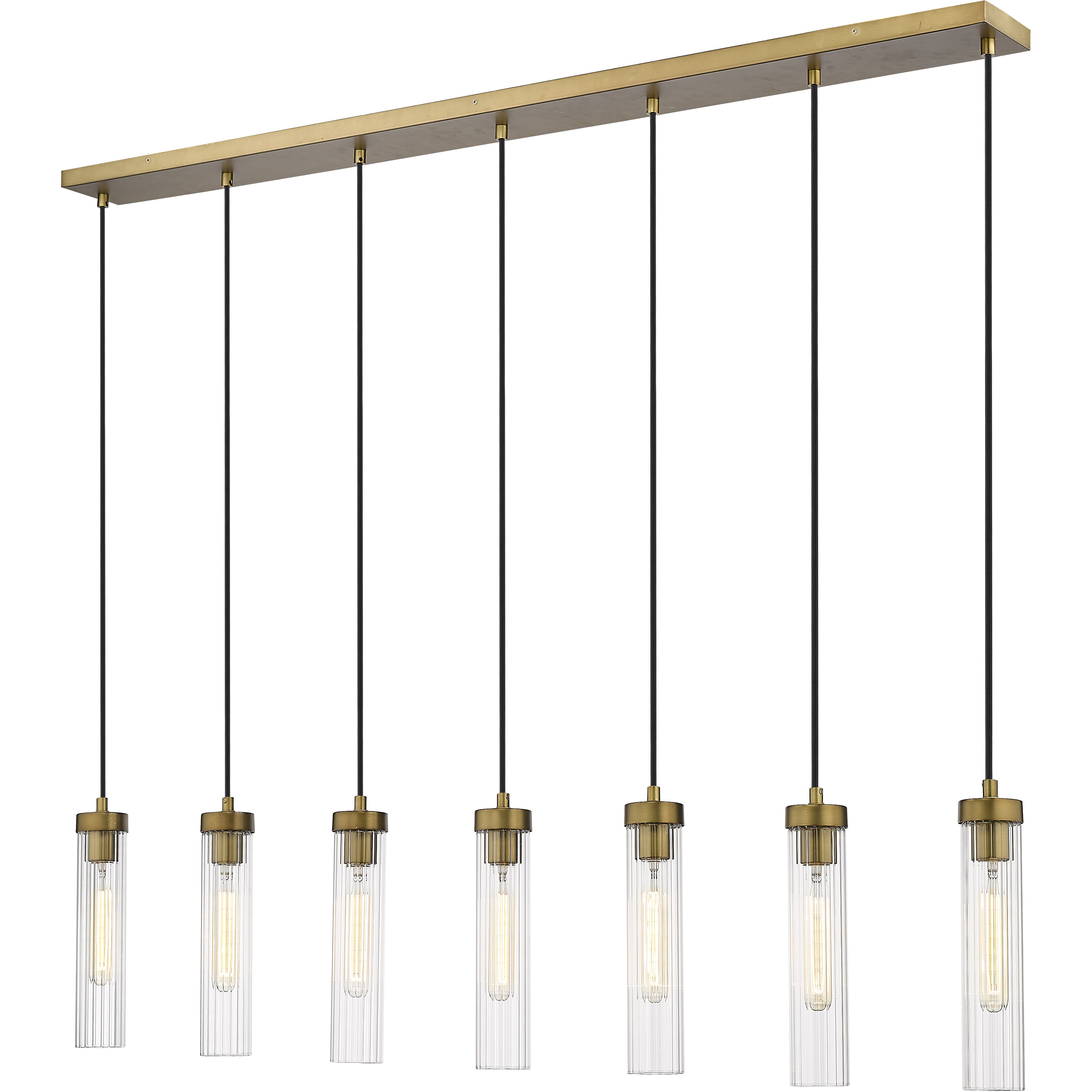 Beau 7 Light 54 inch Rubbed Brass Linear Chandelier Ceiling Light