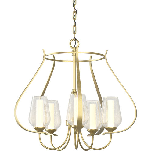 Flora 5 Light 22.2 inch Modern Brass Chandelier Ceiling Light in Seeded with Opal