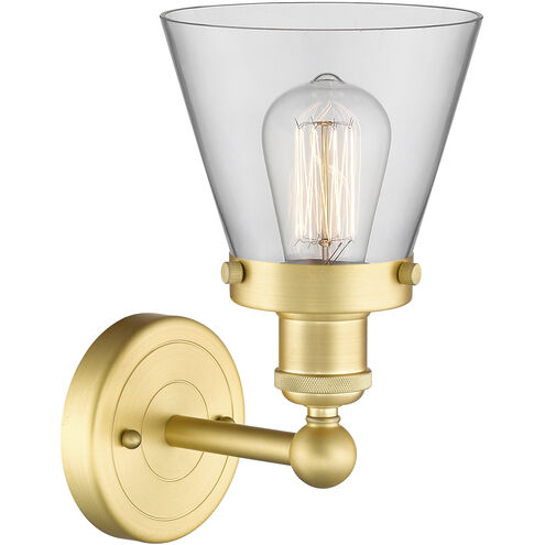 Cone 1 Light 6.5 inch Satin Gold Sconce Wall Light in Clear Glass, Small
