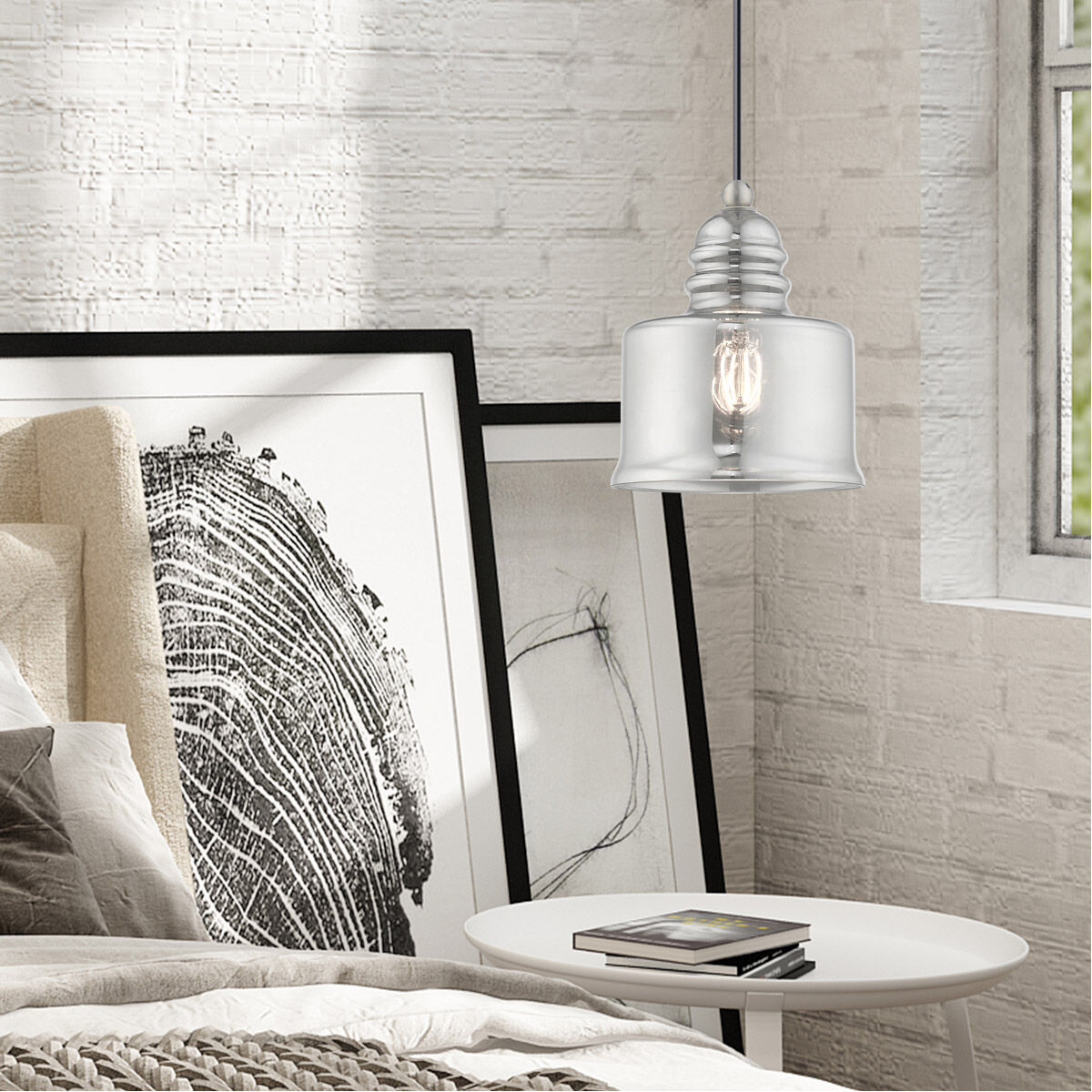 Art Glass 1 Light 7 inch Brushed Nickel Mini Pendant Ceiling Light