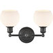 Concord 2 Light 16 inch Matte Black Bath Vanity Light Wall Light in Incandescent, Matte White Glass