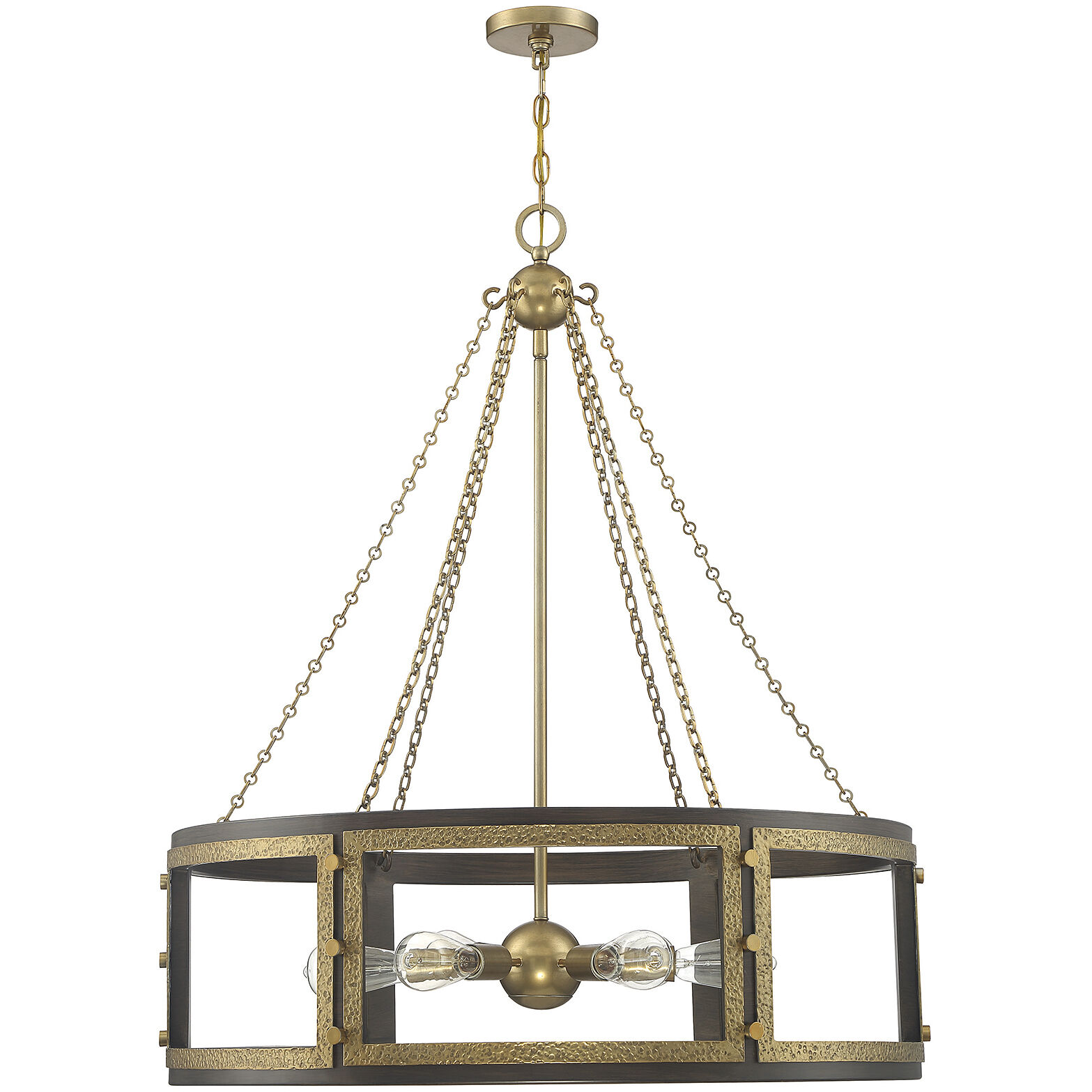 Lakefield 6 Light 34 inch Burnished Brass with Walnut Pendant Ceiling Light