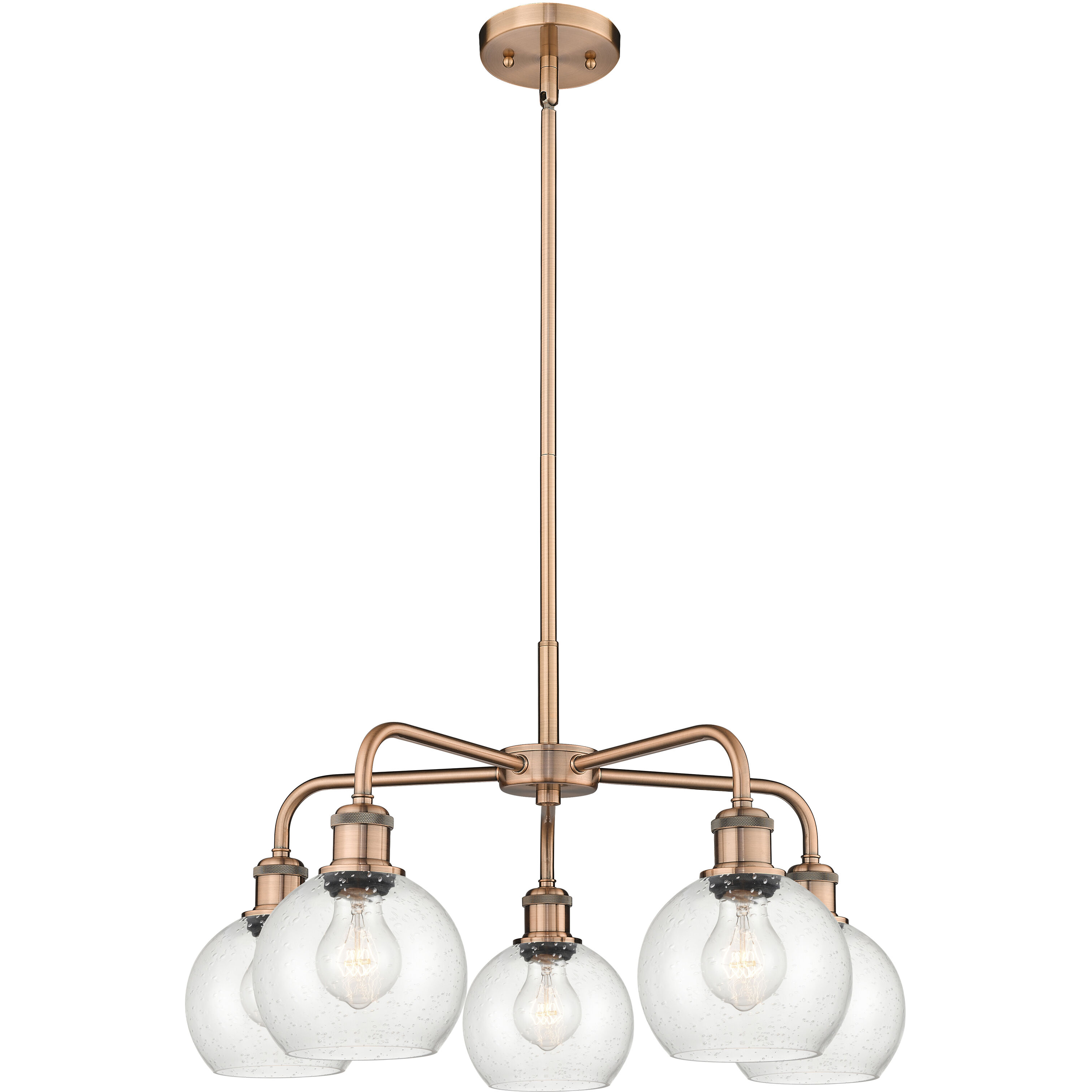 Athens 5 Light 24 inch Antique Copper Chandelier Ceiling Light in Seedy Glass