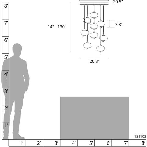 Ume 9 Light 20.5 inch Modern Brass Pendant Ceiling Light in Frosted, Round