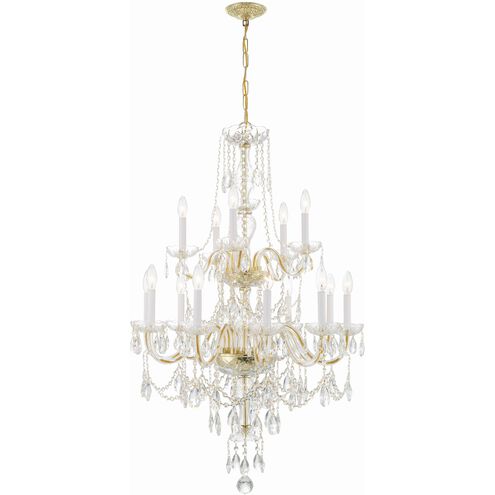 Traditional Crystal 15 Light 32 inch Polished Brass Chandelier Ceiling Light