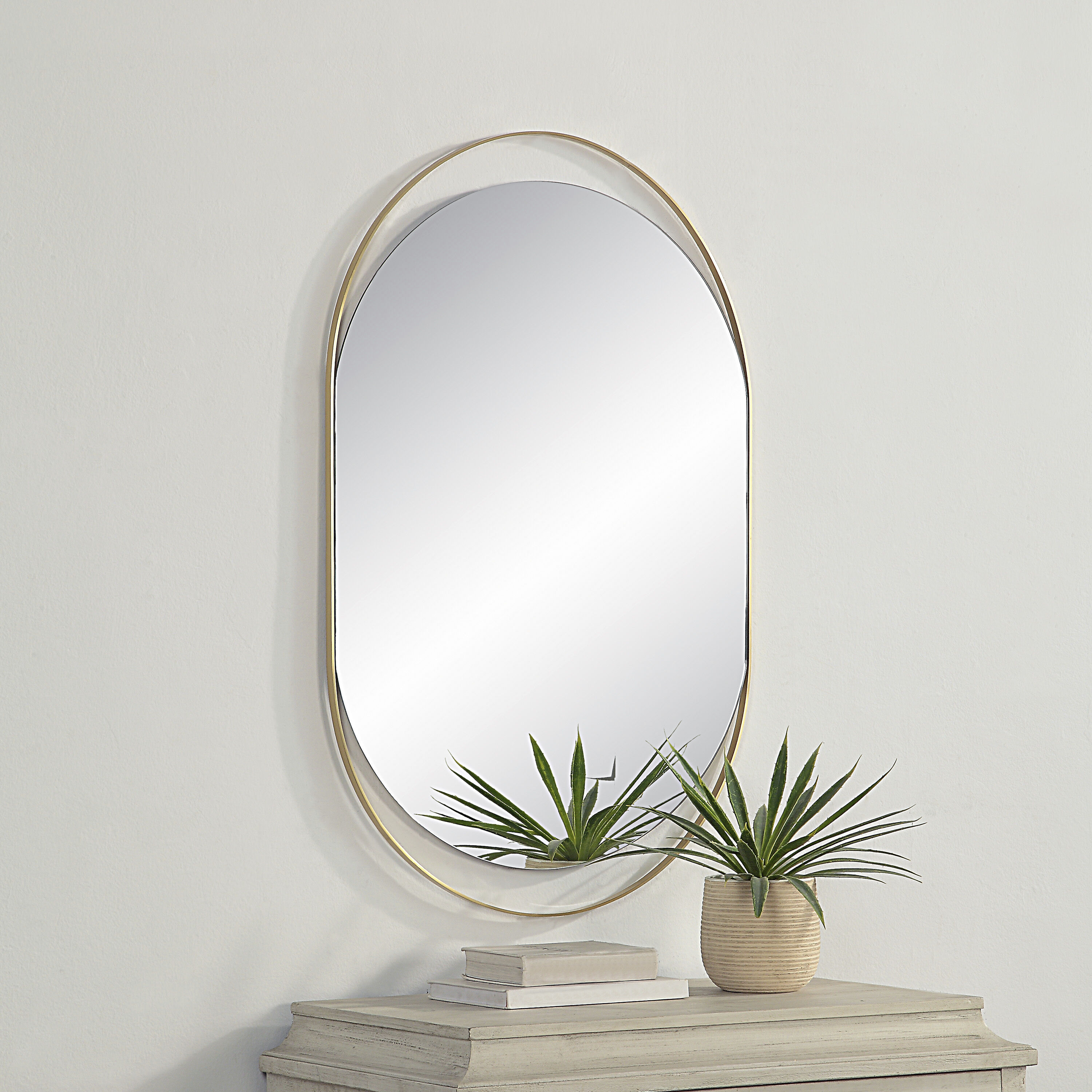 Ecru 40 X 26 inch Satin Brass Wall Mirror