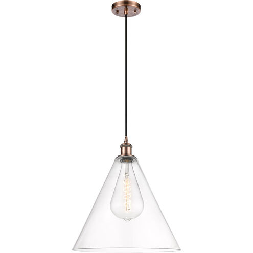 Ballston Cone LED 16 inch Antique Copper Pendant Ceiling Light in Clear Glass